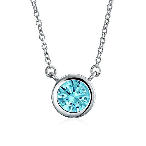 Bling Jewelry 2CT Simple Aqua Blue AAA CZ Solitaire Pendant Necklace for Women Simulated Aquamarine Cubic Zirconia 925 Sterling Silver
