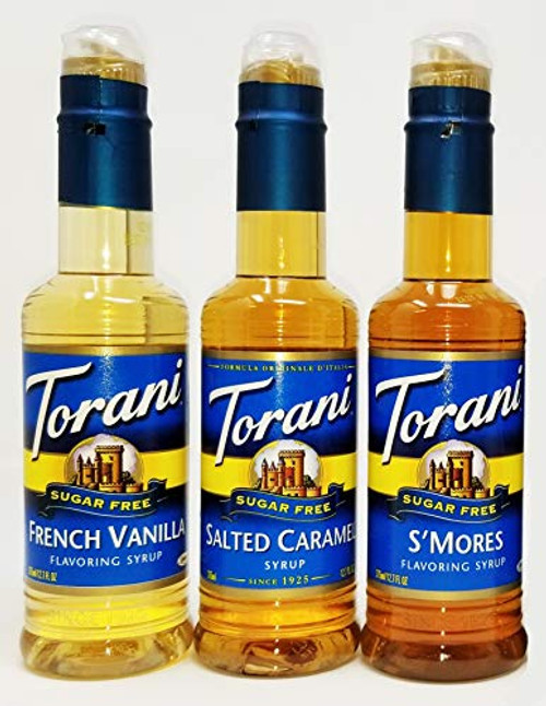 Torani Syrup Sugar Free 375 Milliliter 3 Pack French Vanilla  Salted Caramel  S mores