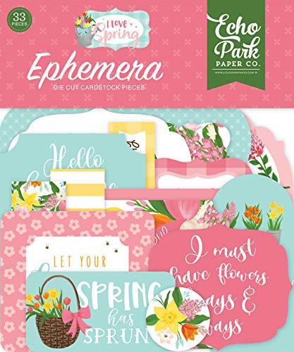 Echo Park Paper Company I Love Spring ephemera  pink  teal  yellow  green