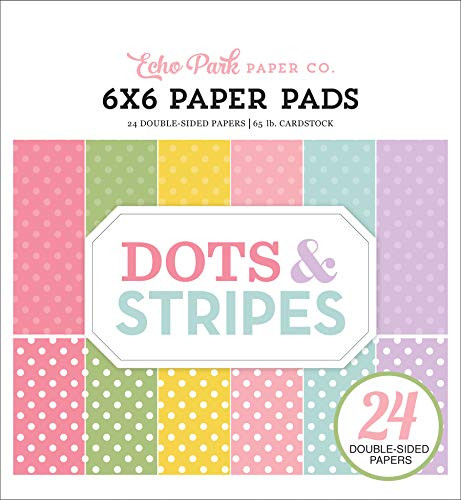 Echo Park Paper Company Dots  and  Stripes-Spring 6X6 Pad paper  pink  lavender  green  yellow teal