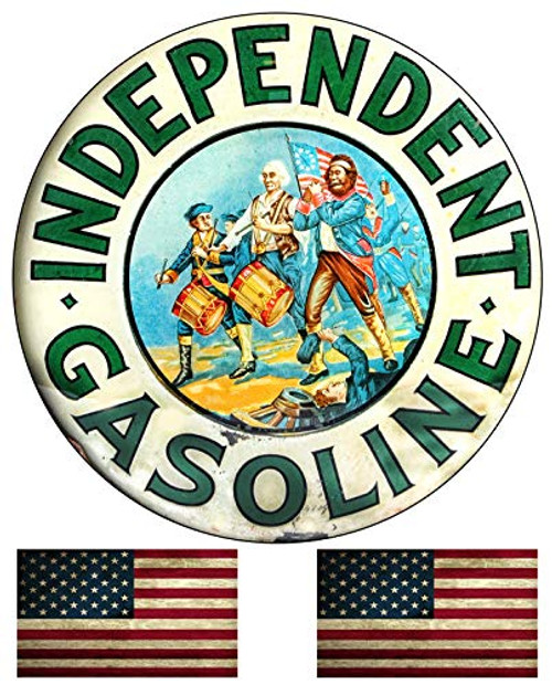 Independent Gasoline Gas Motor Oil Emblem Seal Vintage Gas Signs Reproduction Car Company Vintage Style Metal Signs Round Metal Tin Aluminum Sign Garage Home Decor With 2 American Flag Vinyl Decals