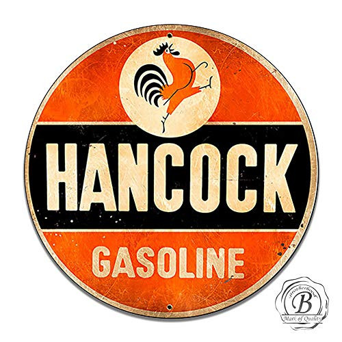 Brotherhood Hancock Gasoline Motor Oil Gas Synthetic Motor Oil Emblem Seal Vintage Gas Signs Reproduction Car Company Vintage Style Metal Signs Round Metal Tin Aluminum Sign Garage Home Decor