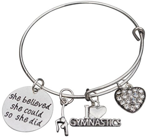 Infinity Collection Gymnastics Charm Bangle Bracelet- Gymnastics She Believed She Could So She Did Bracelet- Gymnastics Jewelry for Gymnast