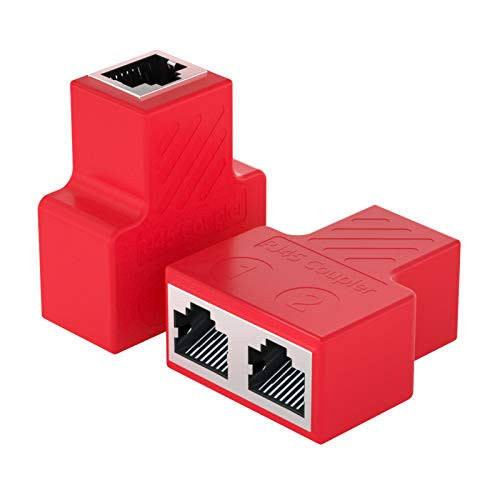 Ethernet Splitter  and  Adapter  Canbuau Internet Splitter 1 to 2  RJ45 Splitter LAN Network Connector 2 Ports for Cat5  Cat5e  Cat6  Cat7 Cable-2 Pack Red-