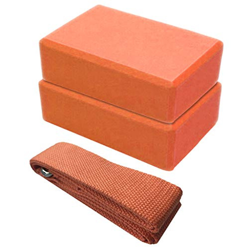 Yoga Block Plus Yoga strap Pilates Bricks High Density EVA Foam Yoga Brick to Sports Support and Deepen Poses -One Size  2PCS-Orange Plus Yoga strap-