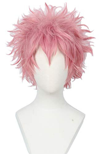 Linfairy Short Curly Cosplay Wig Halloween Costume Hero Pink Wig