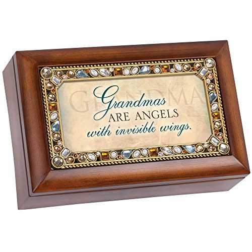 Cottage Garden Grandmas Are Angels Jeweled Woodgrain Jewelry Music Box - Plays Tune Amazing Grace