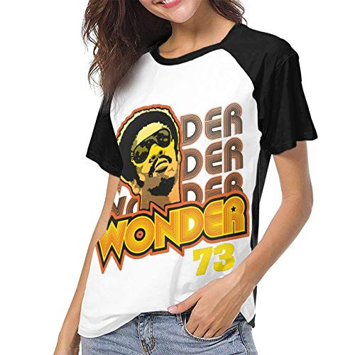 AngeloCaroline Stevie Wonder Women Short Sleeve Baseball T Shirts Casual Loose Blouse Tops L Black