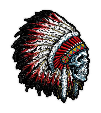 GT Graphics Native American Headdress Skull - 5 inch Vinyl Sticker - for Car Laptop I-Pad - Waterproof Decal
