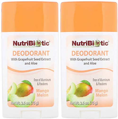 NutriBiotic Mango Melon Deodorant -Pack of 2- with Witch Hazel Extract Grapefruit Seed Extract and Aloe Vera Gel Vegan Aluminum and Paraben free 2.6 oz. NutriBiotic Mango Melon Deodorant -Pack of 2- with Witch Hazel Extract Grapefruit Seed Extract and Aloe Vera Gel Vegan Aluminum and Paraben free 2.6 oz.