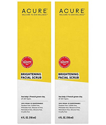 Acure Organics Brightening Facial Scrub  Argan Stem Cell and Chlorella Growth Factor For All Skin Types With Aloe Vera  Acai  Blackberry  Rosehips  Calendula  Chamomile and Rooibos  118ml -Pack of 2-