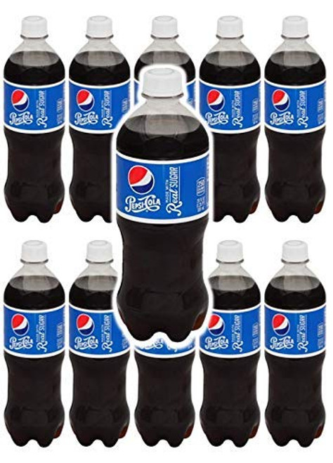 Pepsi Real Sugar 20 oz Soda Bottles -Pack of 12  Total of 240 FL OZ-