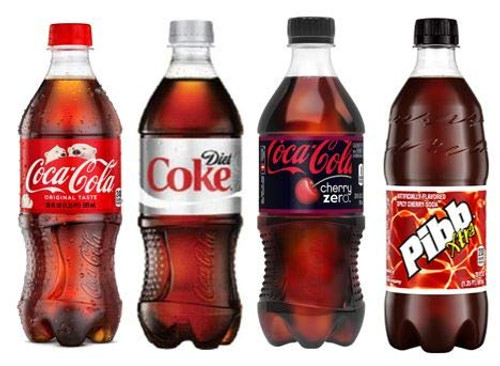 20oz Coca-Cola variety pack Soda bottles -Coke Classic  Diet Coke  Coke Zero Cherry  and Pibb xtra Total of 240 fl oz-