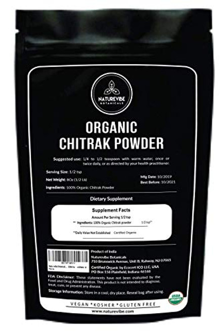 Naturevibe Botanicals USDA Organic Chitrak Powder -8 Ounces- - 100 percent  Pure  and  Natural.-Packaging May Vary-