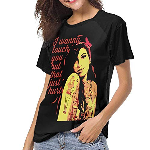 HaErBinBao Amy Winehouse Baseball Shirt Woman s Summer Round Neck Short Sleeve Raglan T Shirt Black