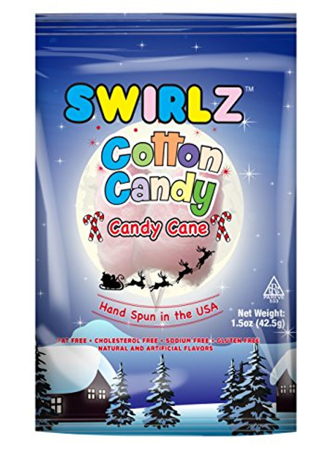 Swirlz Candy Cane Peppermint Cotton Candy  1.5 Ounce -Pack of 12-