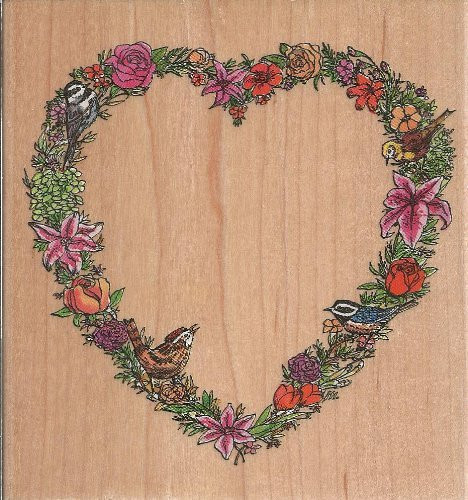 Bird Heart Border Wood Mounted Rubber Stamp -300-25-