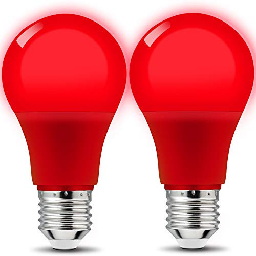 A19 LED Red Light Bulbs  5Watts -40w Equivalent-  E26 Base  for Wedding Halloween Christmas Party Bar Mood Ambiance Decor  2 Pack