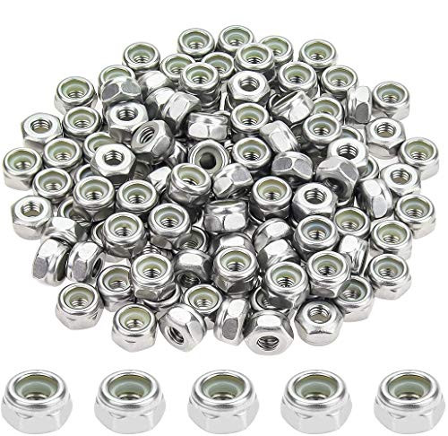 Powlankou 120 Pieces 10 -32 Nylon Insert Hex Lock Nuts  304 Stainless Steel