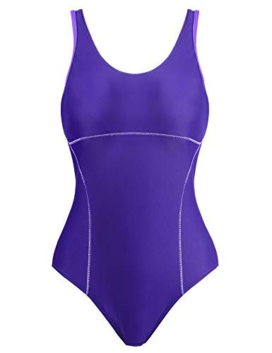 Womens Modest Full Bottom Coverage One Piece Swimsuit Bathing Suit Swimwear-Purple XL-