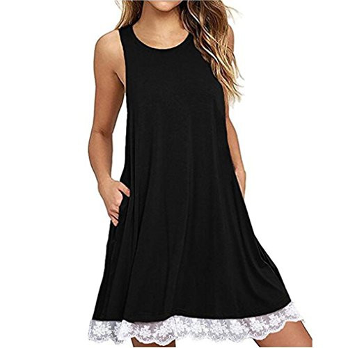 FORUU Women O Neck Casual Lace Sleeveless Above Knee Dress Loose Party Dress -XL Black- FORUU Women O Neck Casual Lace Sleeveless Above Knee Dress Loose Party Dress -XL Black-