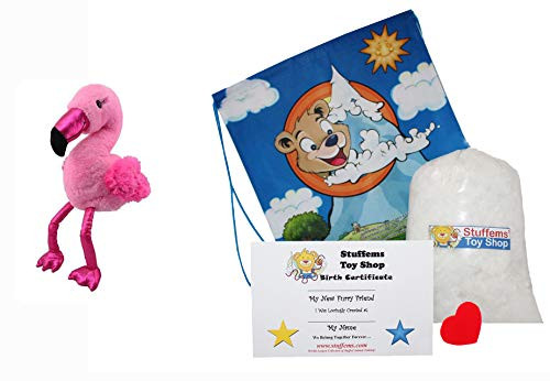 Make Your Own Stuffed Animal Cuddly Soft Cuddly Flo The Flamingo Kit 16 inch- No Sew - Kit with Cute Backpack!