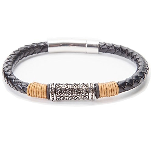 Coodilor Men s Braided Genuine Leather Stainless Steel Fashion Push Lock Clasp Bracelet Bangle Jewelry