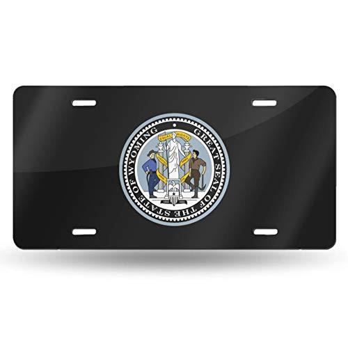 Seal of Wyoming License Plate Decorative Car Front License Plate Vanity Tag Metal Car Plate Aluminum Novelty License Plate 6 X 12 Inch -4 Holes-