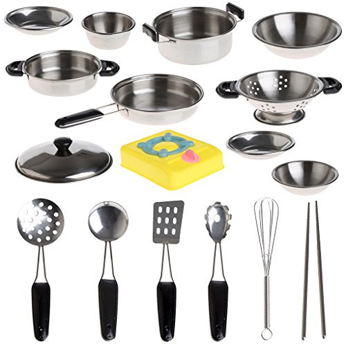 Misright Stainless Steel Pretend Kid Cooking Toy Cookware Playset for Kids Stainless Steel Pots and Pans with Cooking Utensils -Dishwasher Safe - 20pcs Set- Misright Stainless Steel Pretend Kid Cooking Toy Cookware Playset for Kids Stainless Steel Pots and Pans with Cooking Utensils -Dishwasher Safe - 20pcs Set-