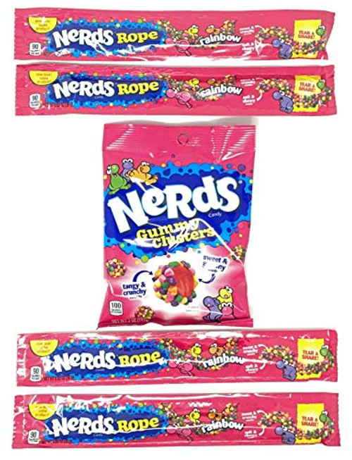 Nerds Gummy Clusters 5oz  and  Nerds Rainbow Rope Variety Pack -Variety Pack of 5-