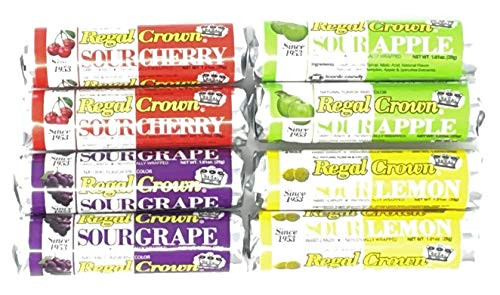 Regal Crown Sour Candy Variety Pack -Sour Cherry  Sour Lemon  Sour Apple  Sour Grape- -2 of each  total of 8-