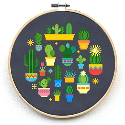 Cactus Sampler Cross Stitch Kit - Beginner Embroidery - Modern Counted Cross-Stitch Pattern -Hoop-