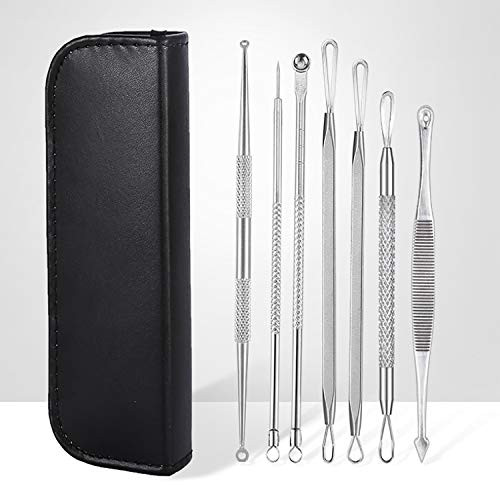 Blackhead Remover Comedone Extractor  Curved Blackhead Tweezers Kit  14-Heads Professional Stainless Pimple Acne Blemish Removal Tools Set -Silver-