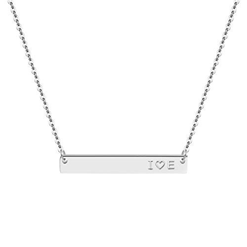 QXTX 18k Gold Plated Stainless Steel Initial Bar Necklace Alphabet Heart Pendant Necklace for Women -Silver E- QXTX 18k Gold Plated Stainless Steel Initial Bar Necklace Alphabet Heart Pendant Necklace for Women -Silver E-