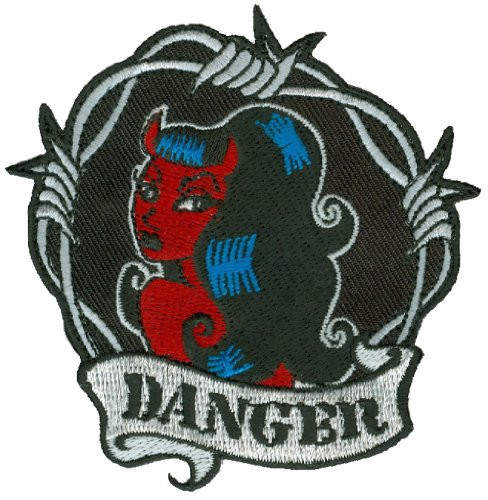 Evilkid - Danger Devil Girl Ringed by Barbed Wire - Embroidered Patch