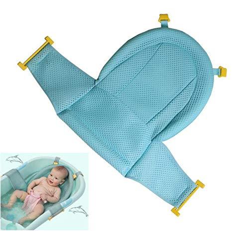 TOPLOVE Baby Bath Seat Support Net  with Four Safety Support Corner  Bathtub Sling Shower Mesh  Adjustable Comfortable Non-Slip Bath Seat for Infant 0-3 Years -Blue-