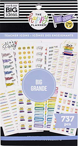 The Happy Planner BIG Sticker Value Pack - Teacher Supplies - Icons Teacher Theme - Multi-Color - Great for Projects  Scrapbooks  and  Albums - 30 Sheets  737 stickers Stickers Total