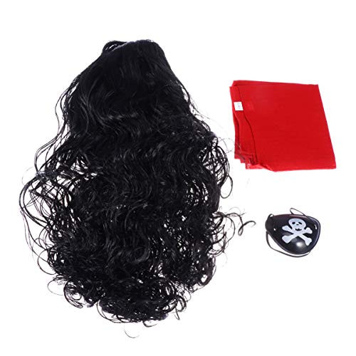 Amosfun Halloween Pirate Wig with Eye Patch Props Pirate Performance Prom Costume for Halloween Masquerade Cosplay Costume Accessories Black