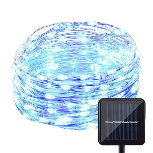 YAOXI -8 Modes- LED Copper String Light 33ft 100 LED Starry Solar Copper Wire Fairy String Lights Ambiance Lighting for Outdoor Gardens Homes Christmas Party Decor -Blue- YAOXI -8 Modes- LED Copper String Light 33ft 100 LED Starry Solar Copper Wire Fairy String Lights Ambiance Lighting for Outdoor Gardens Homes Christmas Party Decor -Blue-