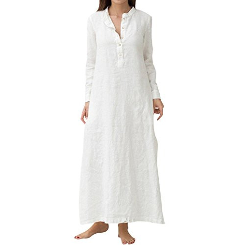 NREALY Falda Womens Kaftan Cotton Long Sleeve Plain Casaul Oversized Maxi Long Shirt Dress-XL White- NREALY Falda Womens Kaftan Cotton Long Sleeve Plain Casaul Oversized Maxi Long Shirt Dress-XL White-