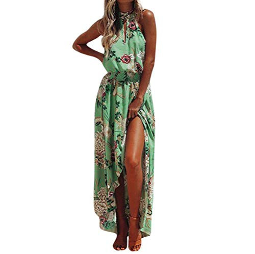 NREALY Women s Boho Floral Long Maxi Dress Sleeveless Evening Party Summer Beach Sundress?S? Green?