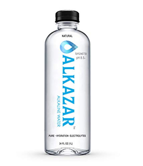 ALKAZAR - Premium Natural Alkaline Water - Ionized to pH 8.5 Plus  with minerals and electrolytes - 34 FL OZ Bottle - 12 Pack