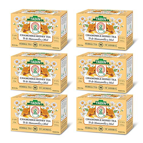 Tadin Natural Herbal Tea Manzanilla con Miel Chamomile Honey. Calming Soothing and Caffeine Free Blend. 24 Bags. 0.84 Oz - Pack of 6 Tadin Natural Herbal Tea Manzanilla con Miel Chamomile Honey. Calming Soothing and Caffeine Free Blend. 24 Bags. 0.84 Oz - Pack of 6