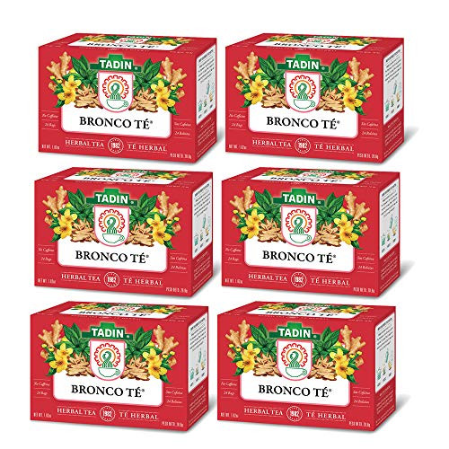 Tadin Bronco Herbal Tea. Peppermint Eucalyptus and Ginger Tea Blend. Powerful Taste. Caffeine Free. 24 Bags. 1.01 oz. Pack of 6 Tadin Bronco Herbal Tea. Peppermint Eucalyptus and Ginger Tea Blend. Powerful Taste. Caffeine Free. 24 Bags. 1.01 oz. Pack of 6