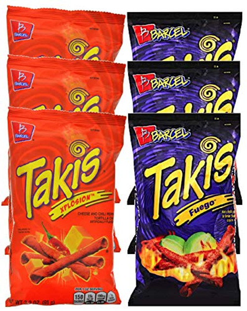 NEW Takis Fuego Hot Chili Pepper  and  Lime Partnered With Takis Xplosion Net Wt 3.2 Oz -variety  6-