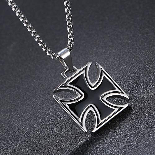 Nattaphol Mens Necklace Stainless Steel Vintage Knights Templar Iron Cross Pendant Necklace Women Biker Maltese Cross Jewelry