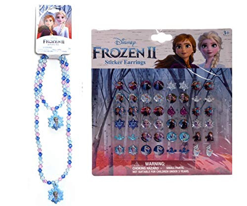 Disney Frozen II Necklace  Bracelet and Sticker Earring Set -Light Blue  Elsa-