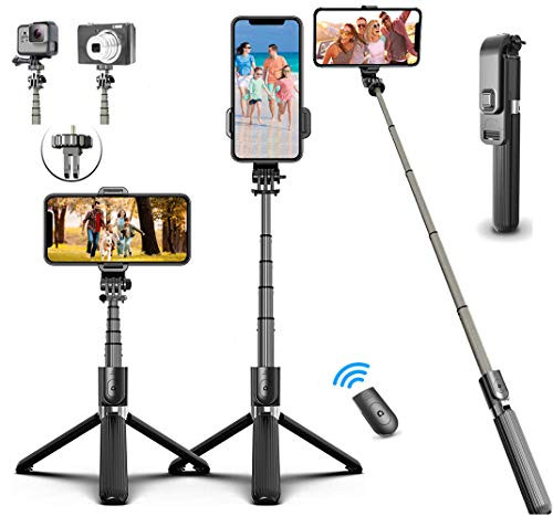 HOMEDII AL03 Selfie Stick  Selfie Stick Tripod Aluminum Alloy Selfie Stick Tripod with Wireless Bluetooth Remote Shutter for Android iPhone 11 11 Pro Max XS Max XS XR X 8 7 and Sport Camera GoPro