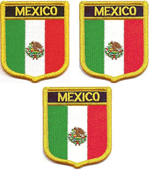 3 Pack Set of Mexico Shield Flag Patches  Mexican Embroidered Iron On or Sew On Country Flag Patch Emblems