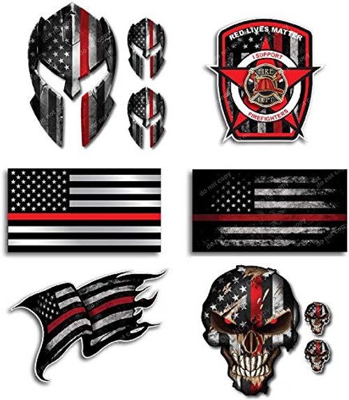 Mega Variety Pack of 10 Thin Red Line Firefighter Fire Department Fire Truck Red Lives Matter Decal Sticker Car Truck RLM-10 Pack-